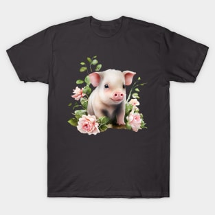 Cute piglet with flowers T-Shirt